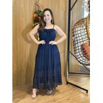 Vestido Suellem Midi em Chiffon Azul Marinho | Elegância Clássica com Toque Romântico (36 ao 44) 
