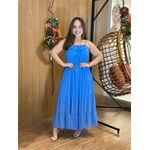 Vestido Suellem Midi em Chiffon Azul | Elegância Clássica com Toque Romântico (36 ao 44) 