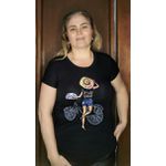 T-SHIRT VISCOSE ESTAMPADA FLOCADA PRETA