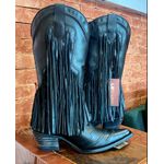 Bota Feminina Texana Tucson - Couro Preto Franjas 