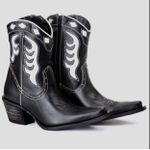 Bota Feminina Tucson - Couro preto e branco