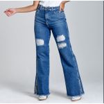 Calça Wide Leg Jeans Com Strass