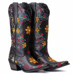 BOTA FEMININA TEXANA - COURO PRETO FLORES