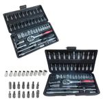 Kit Jogo Ferramentas 46 Peças Crv 1/4 Pol FNT-1123 + Carrinho Esteira para Mecânico FNT-1096