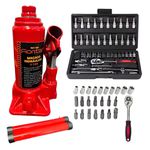 Kit Jogo Ferramentas 46 Peças Crv 1/4 Pol FNT-1123 + Macaco Garrafa 3 Ton FNT-1126