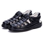 Sandália Masculina Bico Fechado Total Comfort Couro de Carneiro Preto com Palmilha de Gel Antiestresse