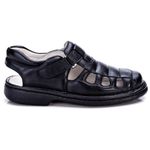 Sandália Masculina Bico Fechado Total Comfort Couro de Carneiro Preto com Palmilha de Gel Antiestresse