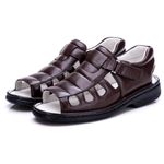Sandália Masculina Bico Aberto Total Comfort Couro de Carneiro Café com Palmilha de Gel Antiestresse