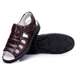 Sandália Masculina Bico Aberto Total Comfort Couro de Carneiro Café com Palmilha de Gel Antiestresse