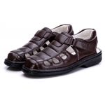 Sandália Masculina Bico Fechado Total Comfort Couro de Carneiro Café com Palmilha de Gel Antiestresse