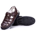 Sandália Masculina Bico Fechado Total Comfort Couro de Carneiro Café com Palmilha de Gel Antiestresse
