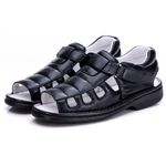 Sandália Masculina Bico Aberto Total Comfort Couro de Carneiro Preto com Palmilha de Gel Antiestresse