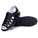 Sandália Masculina Bico Aberto Total Comfort Couro de Carneiro Preto com Palmilha de Gel Antiestresse
