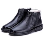 Bota Masculina Total Comfort Anti Stress em Couro de Carneiro Preto com Zíper