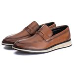 Sapato Masculino Loafer Slip On Sport em Couro Bovino Whisky