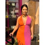Vestido Longo Linho Bicolor - PINK/LARANJA