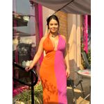 Vestido Longo Linho Bicolor - PINK/LARANJA