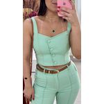 Conjunto Sarja (Calça+Cropped) - VERDE 