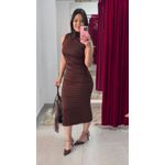 Vestido Midi Drapeado Regata - MARROM 