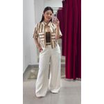 Camisa Listrada Sarja - Marrom e Off White 