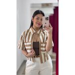 Camisa Listrada Sarja - Marrom e Off White 