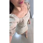Vestido Manga Bufante Sarja - NUDE