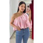 Cropped Nula Manga Xadrez - ROSA