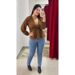 Bata Manga Longa Peplum Xadrez - CARAMELO