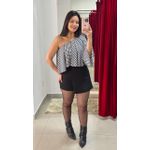 Cropped Nula Manga Xadrez - PRETO/BRANCO