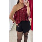 Cropped Nula Manga Xadrez - VERMELHO
