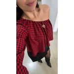 Cropped Nula Manga Xadrez - VERMELHO