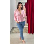 Bata Manga Longa Peplum Xadrez - ROSA