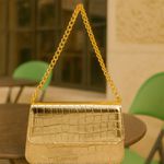 Bolsa Feminina Pequena Croco Dourada