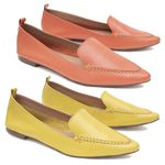 Kit 02 Mocassins Femininos Confort Bico Fino Couro Legítimo Coral e Amarelo