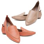 Kit 02 Mocassins Femininos Confort Bico Fino Couro Legítimo Coral e Nude