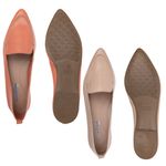 Kit 02 Mocassins Femininos Confort Bico Fino Couro Legítimo Coral e Nude