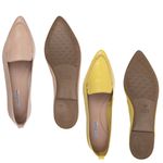 Kit 02 Mocassins Femininos Confort Bico Fino Couro Legítimo Nude e Amarelo