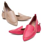 Kit 02 Mocassins Femininos Confort Bico Fino Couro Legítimo Pink e Nude