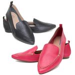 Kit 02 Mocassins Femininos Confort Bico Fino Couro Legítimo Preto e Pink