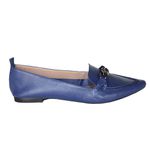 Mocassim Feminino Confort Bico Fino em Couro Azul Marinho