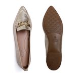 Mocassim Feminino Confort Bico Fino em Couro Legítimo Ouro Light