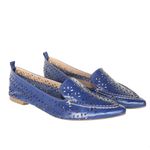 Mocassim Feminino Confort Bico Fino em Couro Azul Marinho