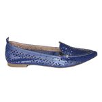 Mocassim Feminino Confort Bico Fino em Couro Azul Marinho