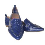 Mocassim Feminino Confort Bico Fino em Couro Azul Marinho