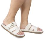 Sandália Papete Feminina Sola Baixa Sintético Off White