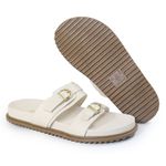 Sandália Papete Feminina com Fivelas Sola Baixa Sintético Off White