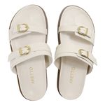 Sandália Papete Feminina com Fivelas Sola Baixa Sintético Off White