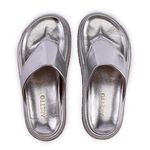 Sandália Papete Feminina Flatform de Dedo Sola Alta Prata