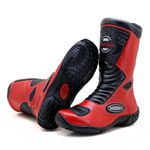 Bota Motociclista Couro Legítimo Vermelho e Preto