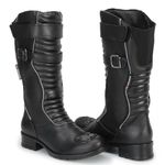 Bota Motociclista Feminina Cano Alto Couro Legítimo Preto